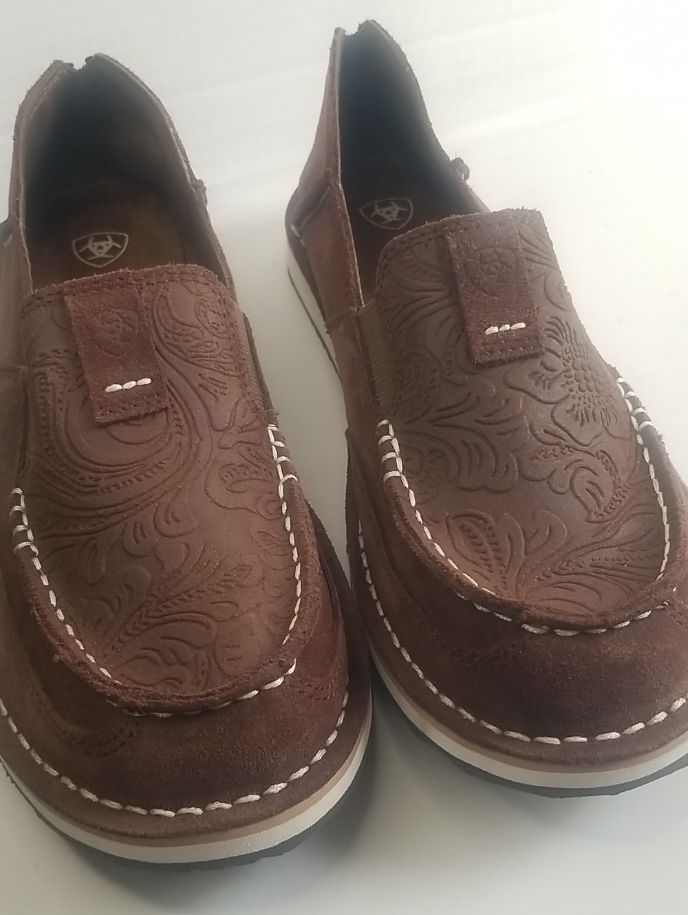 Ariat Brown Embossed Leather Slip-On Loafers